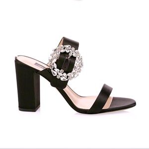 New SJP by Sarah Jessica Parker ‘Celia’ black satin block heel sandals